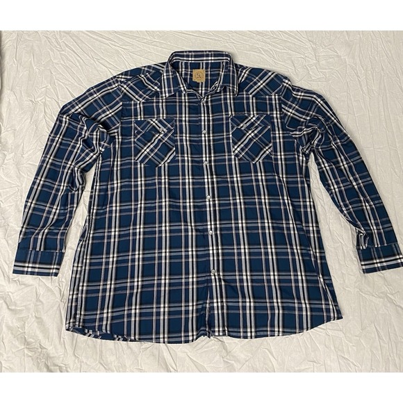 GC Other - GC Pearl Snap Western Shirt XXL Plaid Blue White Long Sleeve
